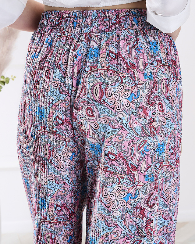 Дамски панталони с широки крачоли в синьо- Облекло