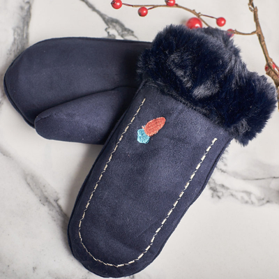 Granatowe dziecięce rękawiczki na sznurku i z jednym palcem - Rękawiczki