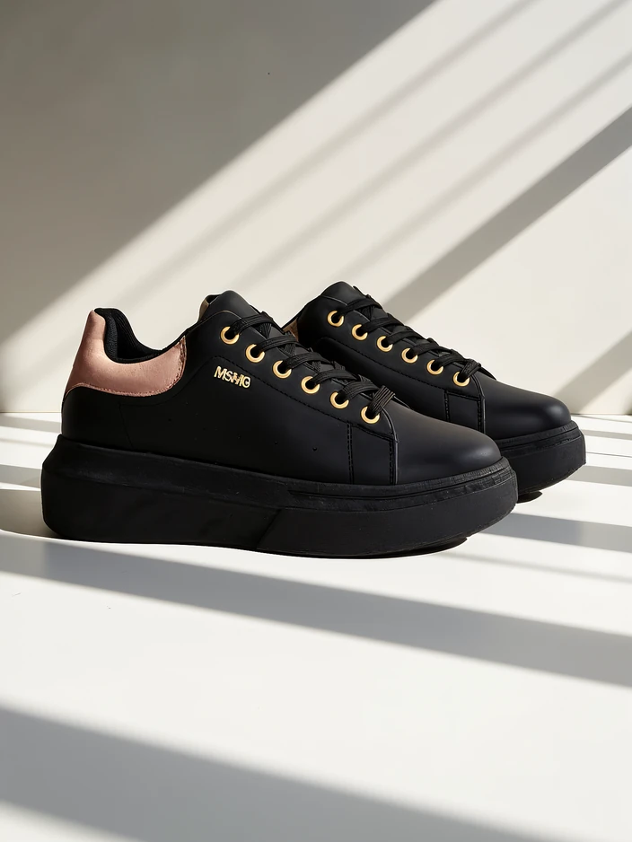 Дамски сникърси Callista Royalfashion черни платформи еко кожа