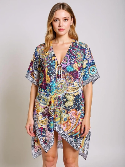 Рокля Парео Ariadna Royalfashion, многоцветна, V-образно деколте