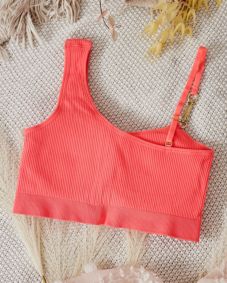 Royalfashion Дамски оребрен сутиен с декоративна каишка