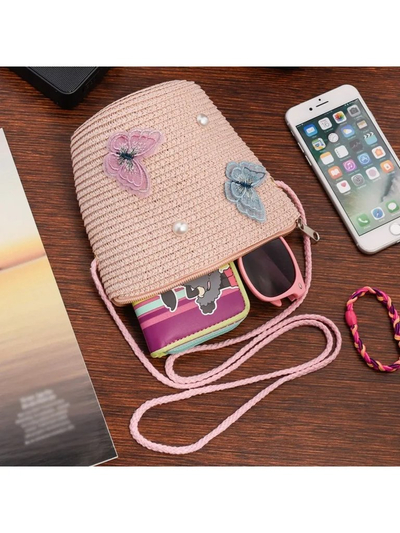 Royalfashion Малка детска сламена чанта Пеперуда Слама