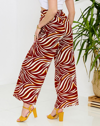 Дамски панталон палацо с шарка в червено - Облекло