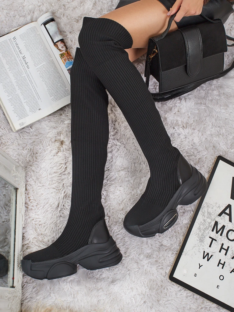 Дълги дамски ботуши с дебела подметка Ravmora