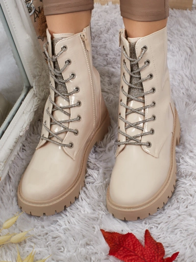 Лакирани дамски боти с връзки Fjorra