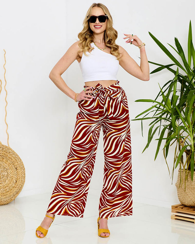 Дамски панталон палацо с шарка в червено - Облекло