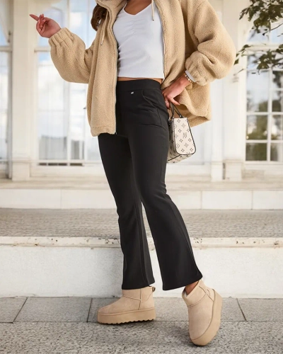 Royalfashion Черни дамски клинове от екокожа a'la bells