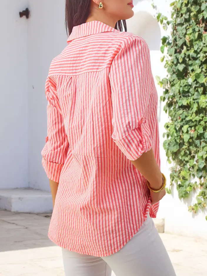 Розалфешън Дамска райеца памучна риза с връзка в долната част