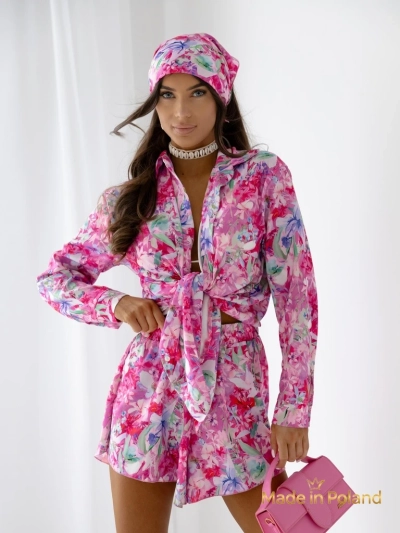 Royalfashion Дамски комплект с риза и флорални шорти