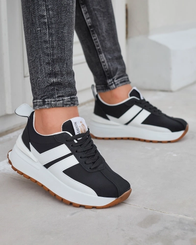 Дамски черни спортни обувки от екокожа с цветни вложки Tifora- Footwear