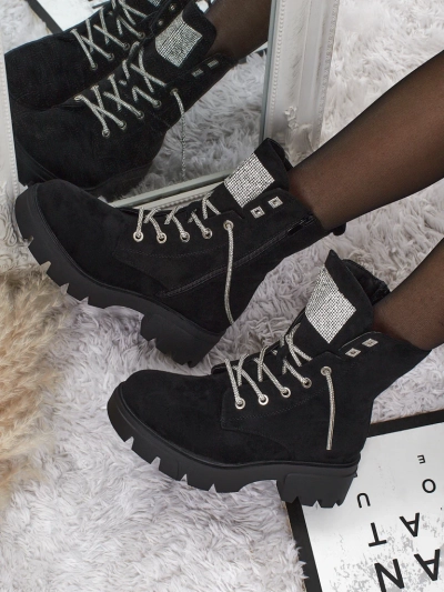 Дамски еко велурени боти с връзки Tessaro