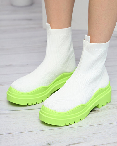 Biało-zielone botki damskie na płaskim obcasie Seritis - Obuwie