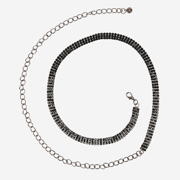 Дамски черен колан синджир с цирконий - Аксесоари