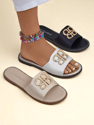 Royalfashion Дамски чехли на равна подметка Aura Gold