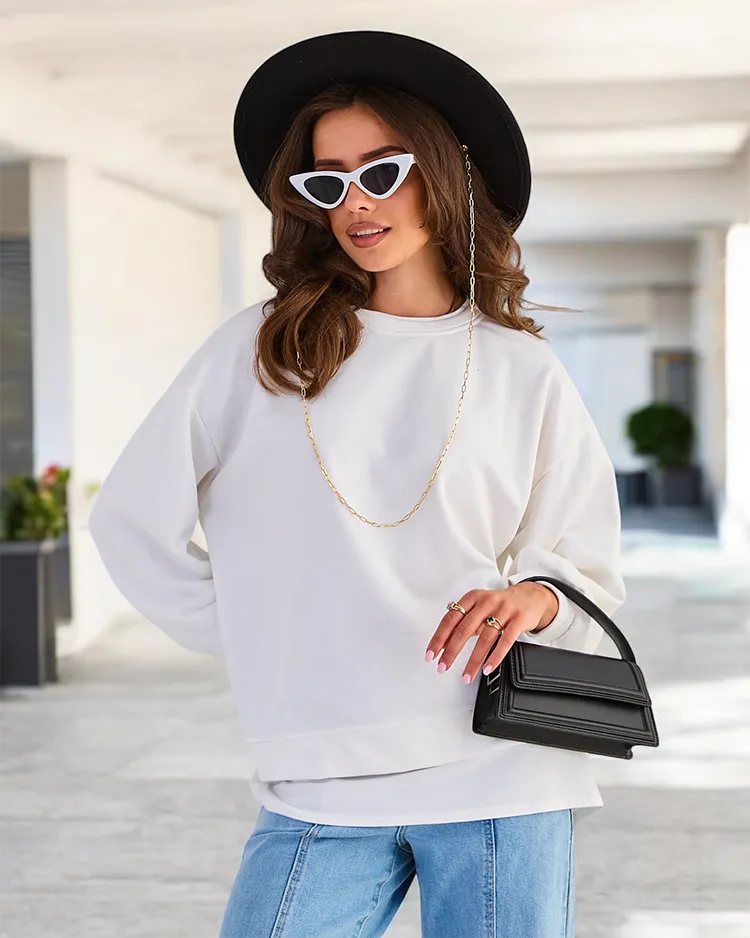 Royalfashion Дамски памучен тънък суитшърт