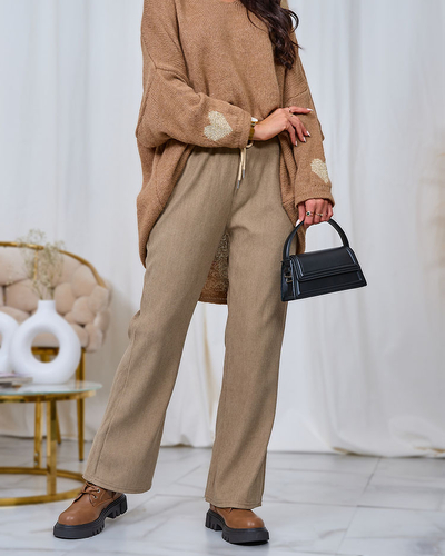 Royalfashion Дамски панталон от велурена материя в цвят каки