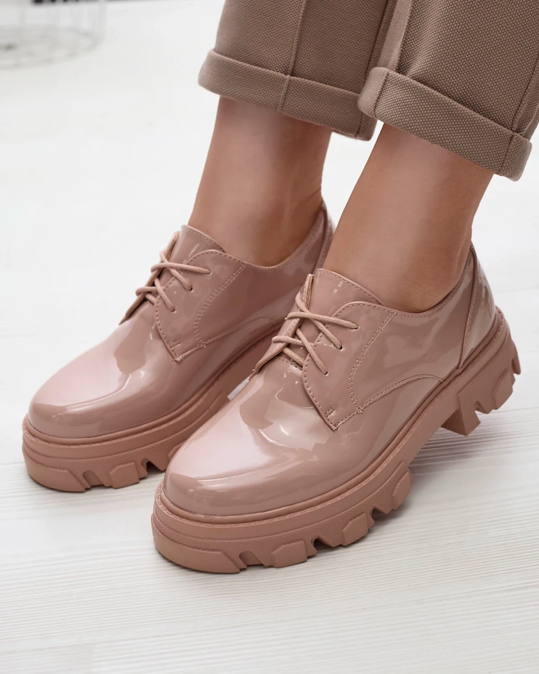 Розови лакирани дамски полуобувки Delgor- Footwear
