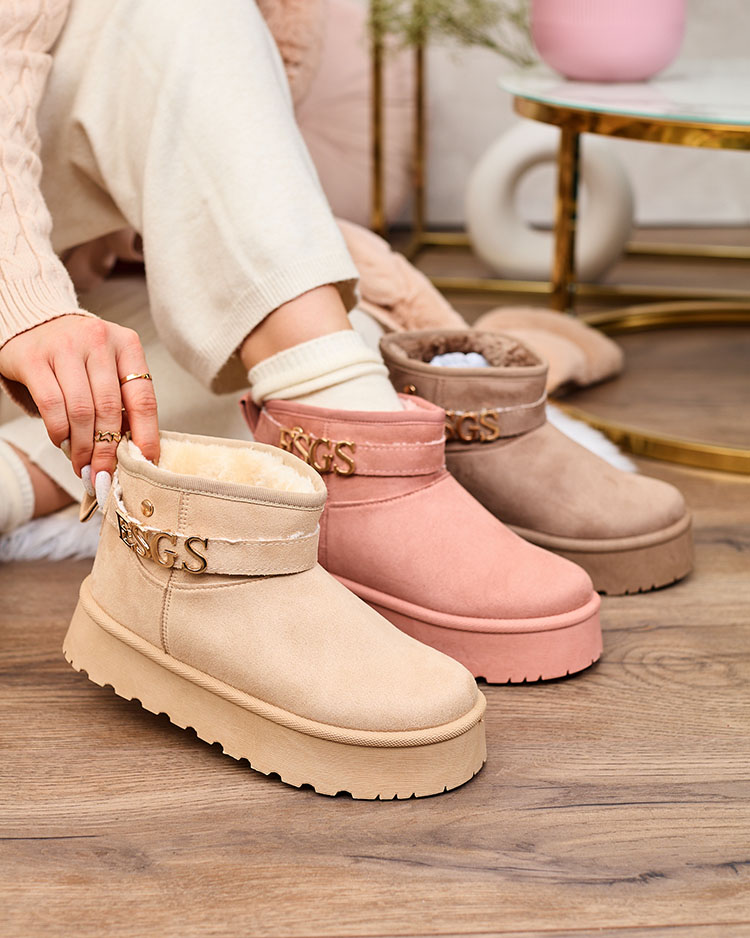 Royalfashion Светлокафяви дамски обувки a'la ботуши за сняг с орнамент Parisela