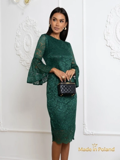 Дамска миди рокля с дантела и широки ръкави Holly Wow