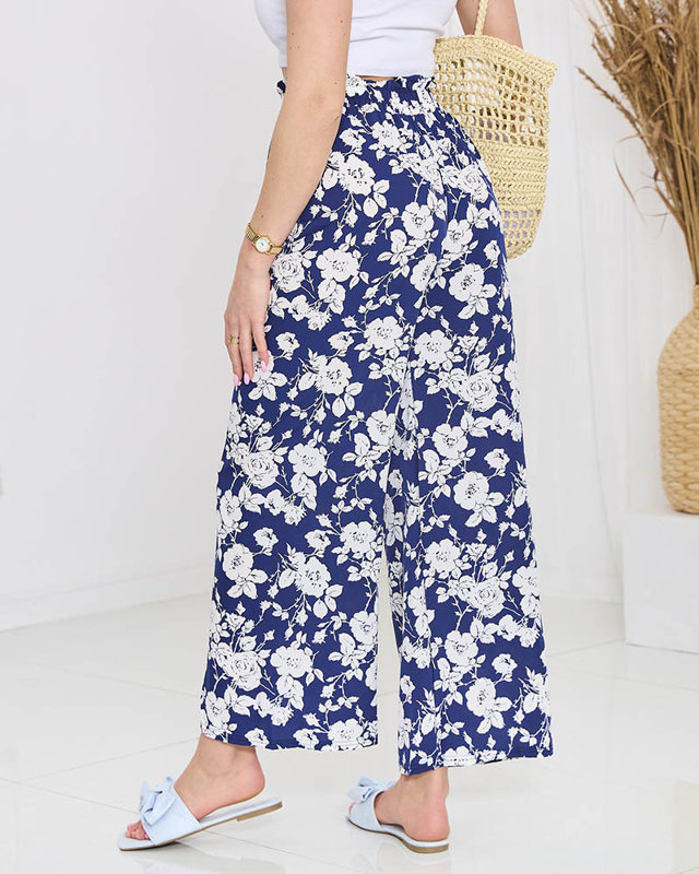 Флорално сини панталони палацо с цветя - Облекло