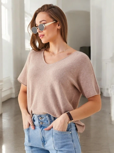 Royalfashion Тънък дамски пуловер с къси ръкави