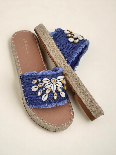 Летни чехли Royalfashion Calista – светлосини с мидички на плоска подметка