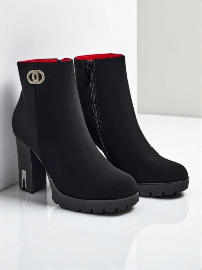 Дамски боти до глезена от матова еко кожа на ток Olivane