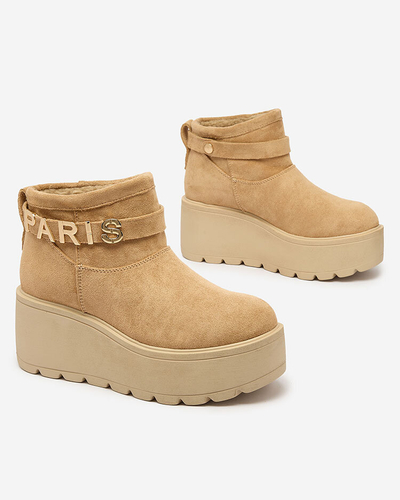 Royalfashion Светлокафяви дамски обувки a'la ботуши за сняг с орнамент Parisela