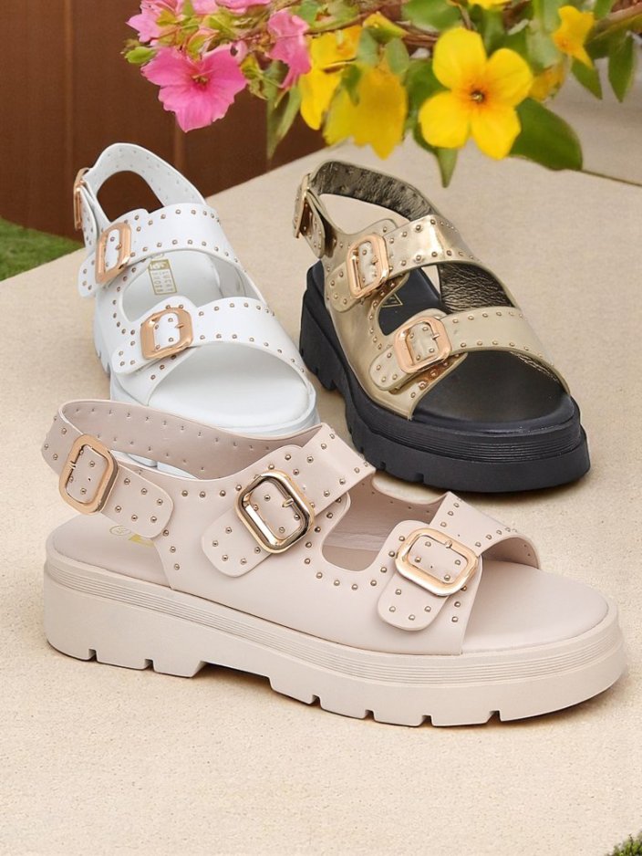 Royalfashion Дамски сандали на дебела подметка с камъчета Rocky Chic