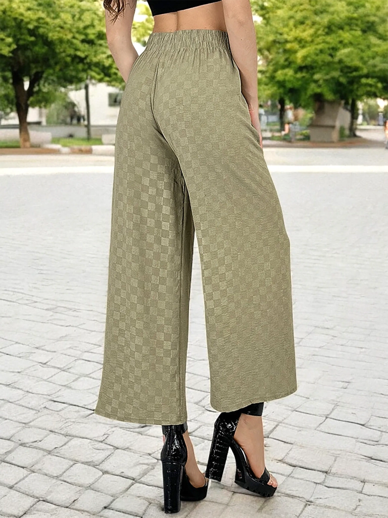 Royalfashion Дамски широк кариран панталон