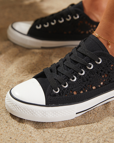 Czarne damskie ażurowe trampki Tareni - Obuwie