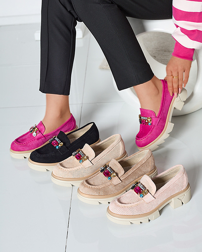 Черни ажурни дамски мокасини с декорация Bokkso - Обувки