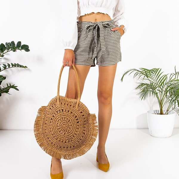 Zielone damskie spodenki w kratkę - Odzież