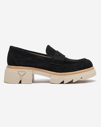 Черни дамски ажурни мокасини с масивна подметка Ejina - Обувки