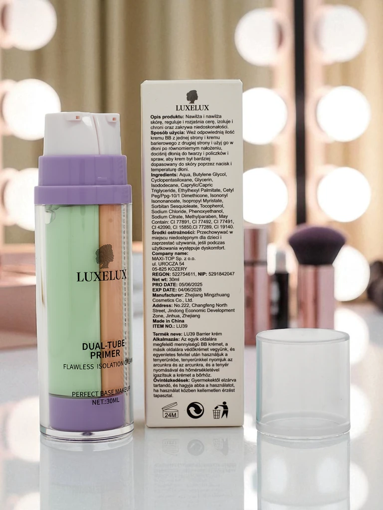 Крем 2 в 1 със зелена основа за грим и фон дьо тен