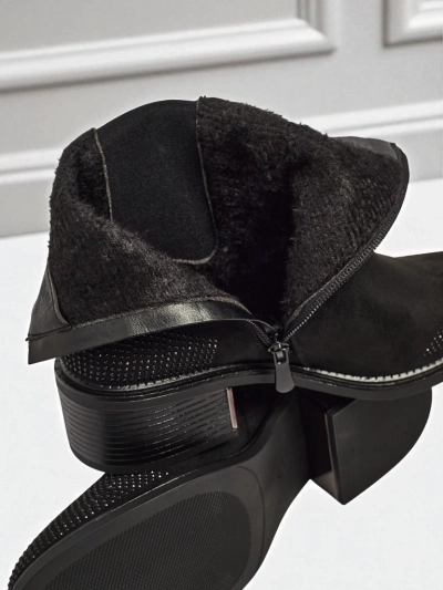 Дамски боти от еко велур, украсени с цирконии TangleMist