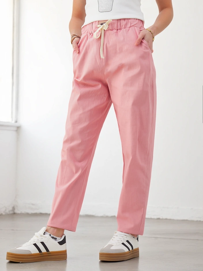 Дамски памучни прави панталони Royalfashion с връзка на талията