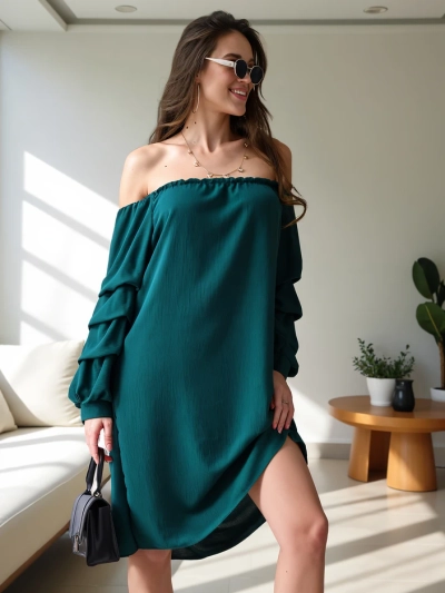 Royalfashion Гладка дамска рокля в испански стил с набори