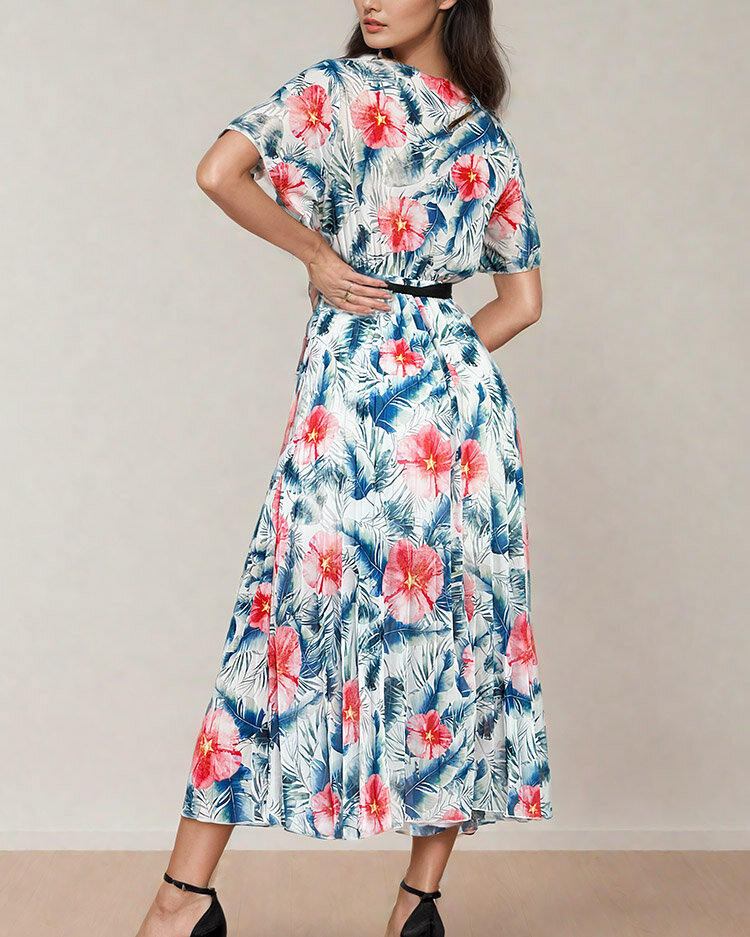 Royalfashion Дамска плисирана флорална миди рокля