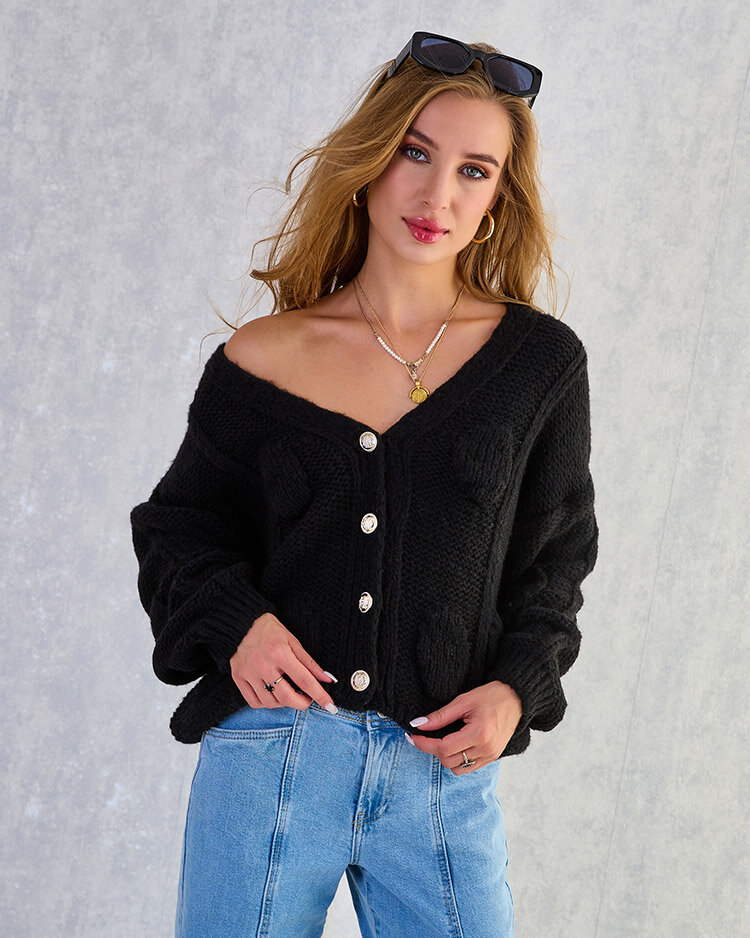 Royalfashion Дамски плетен пуловер с копчета