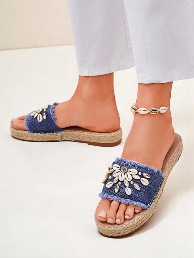 Летни чехли Royalfashion Calista – светлосини с мидички на плоска подметка