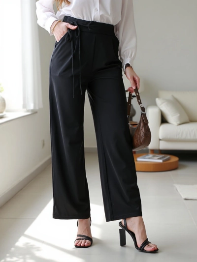 Royalfashion Широки дамски панталони с странични връзки