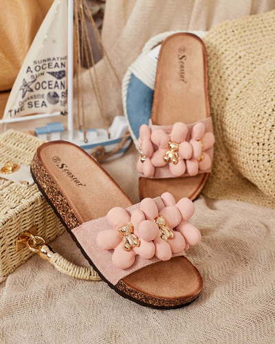 Royalfashion Дамски джапанки със златни мечета и цветя Isaralle