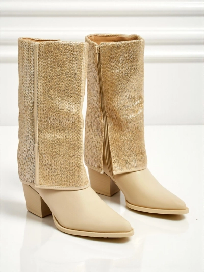 Дамски еко кожени боти на ток с декоративна горна част Virelia