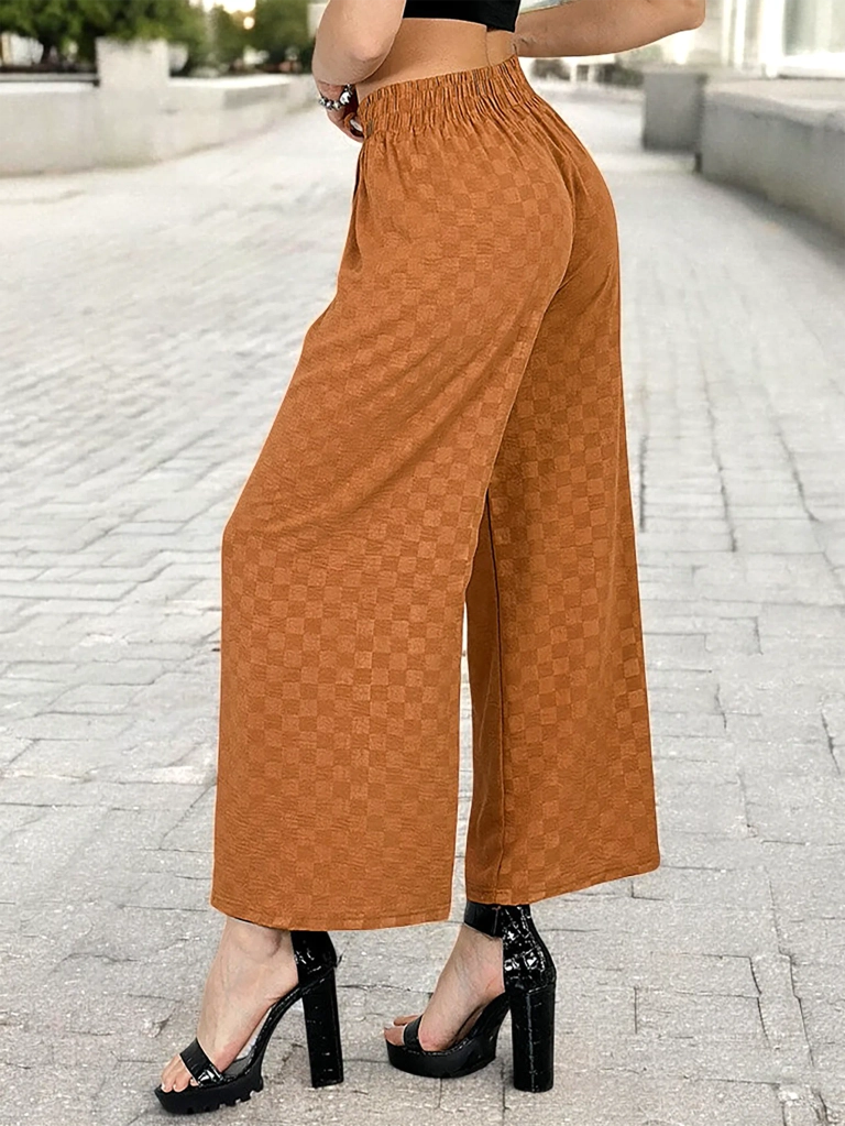 Royalfashion Дамски широки карирани панталони