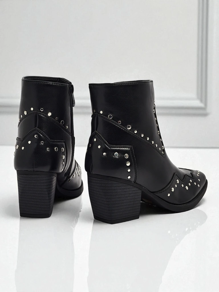 Дамски каубойски ботуши на ток с нитове Glaciere