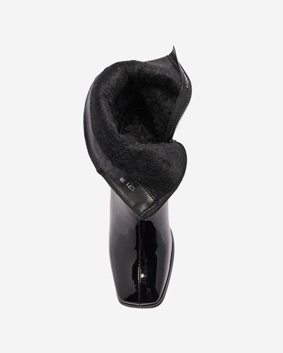 Черни лакирани дамски ботуши на висок ток Rassla- Обувки