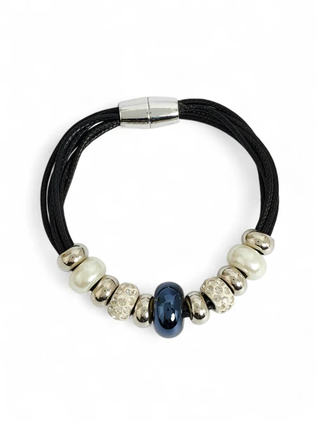 Дамска гривна с мъниста и блестящ шнур