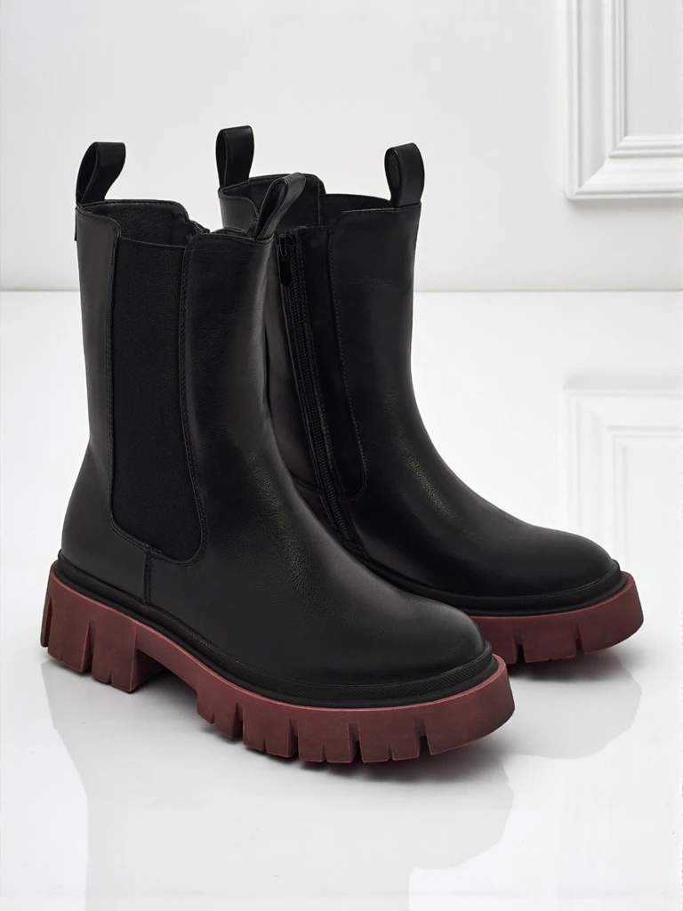 Високи дамски еко кожени боти с цветна подметка Dorvella