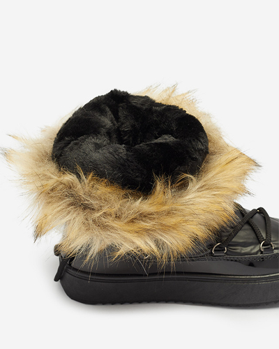 Дамски черни лачени ботуши за сняг Fursav - Обувки